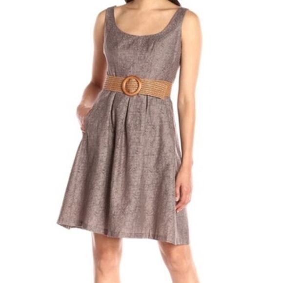 Nine West Pebble Sleeveless Dress in Brown Size 12 Neutral Coastal Knee Length - Picture 1 of 13